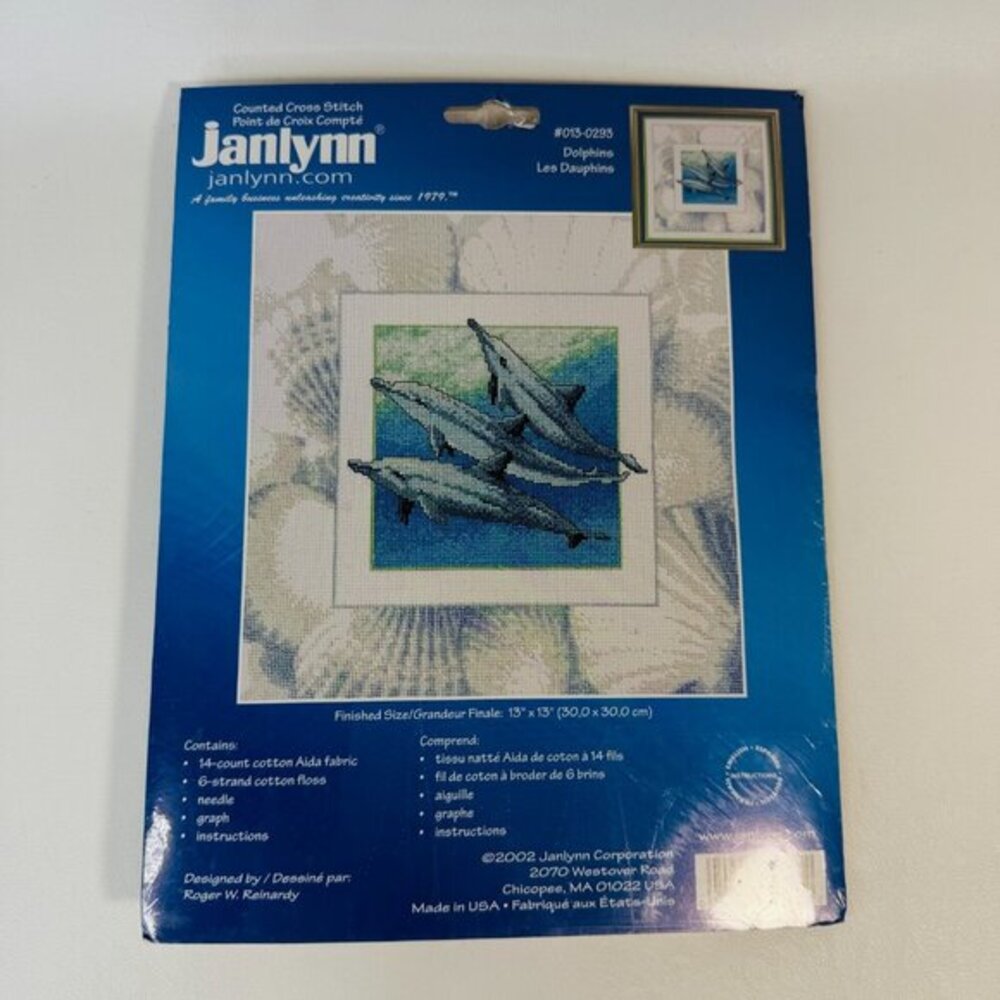Janlynn Dolphins 13" x‎ 13" Counted Cross Stitch Kit #013-0293 Beach Coastal